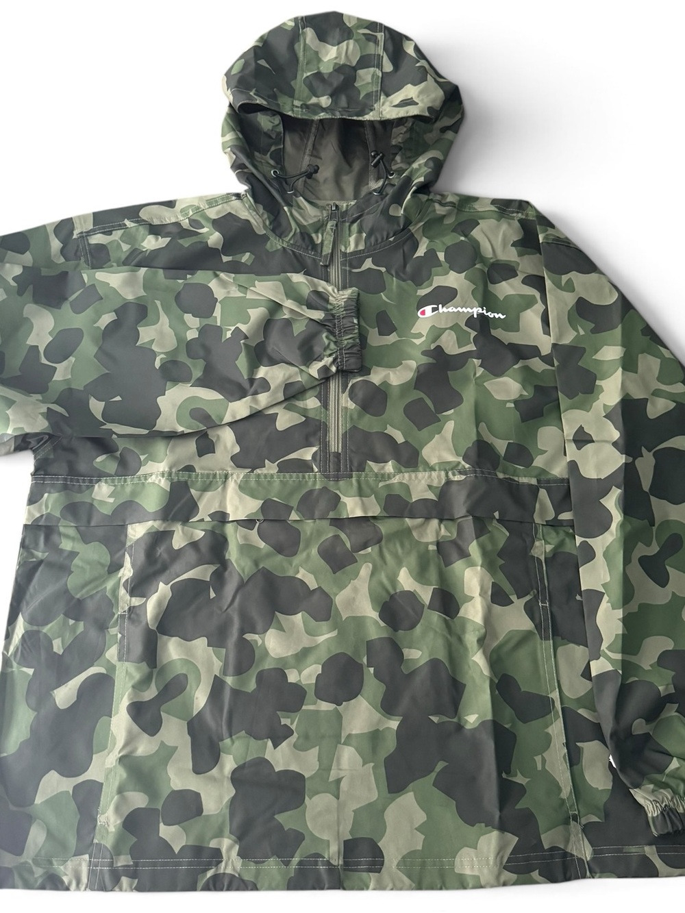Champion Mens Large Camo Hooded Jacket Windbreaker Quarter Zip NWOT Outdoor Camp